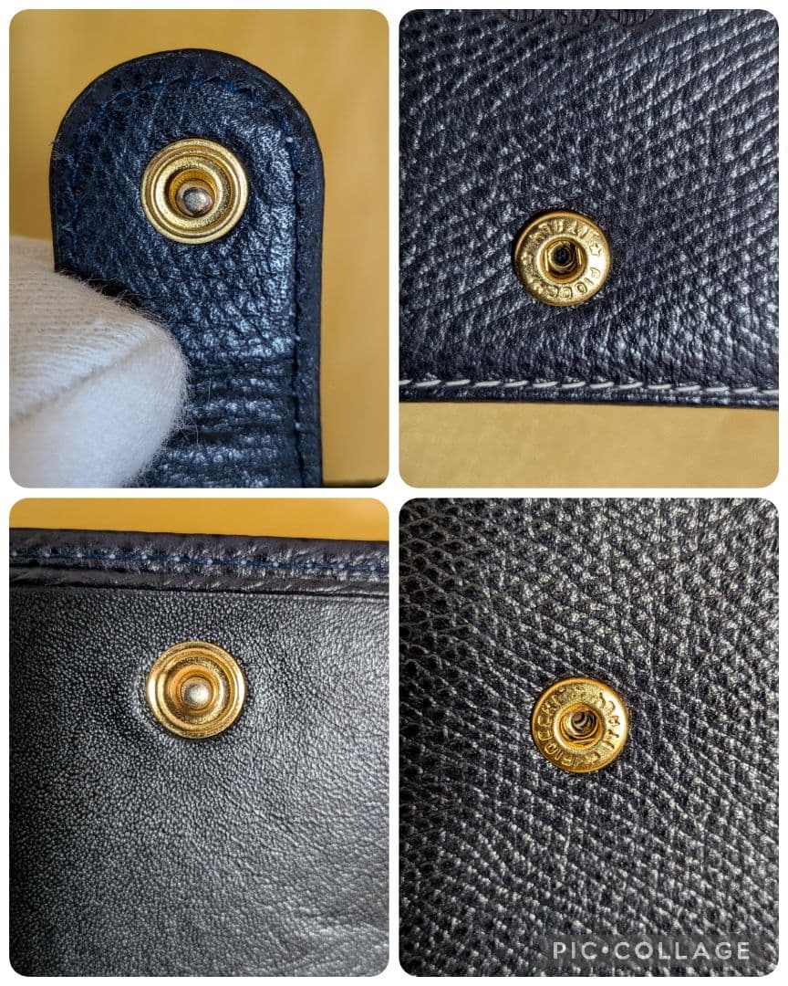 【良品】LOEWE／ロエベ 二つ折り財布 ダブルホック／小銭入れ／ネイビー
