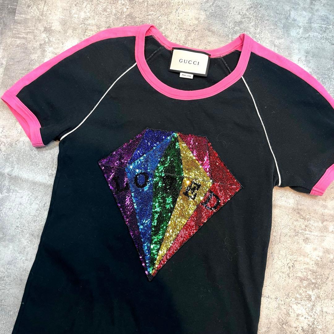 GUCCI グッチ スパンコールTシャツ レディース ブラック ダイヤモンド