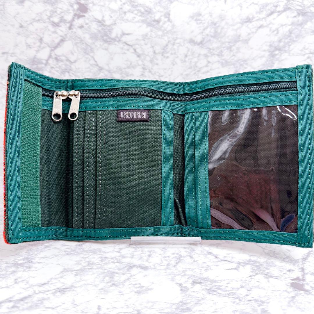 美品✨HEAD PORTER ヘッドポーター 3つ折り財布 チェック柄 グリーン