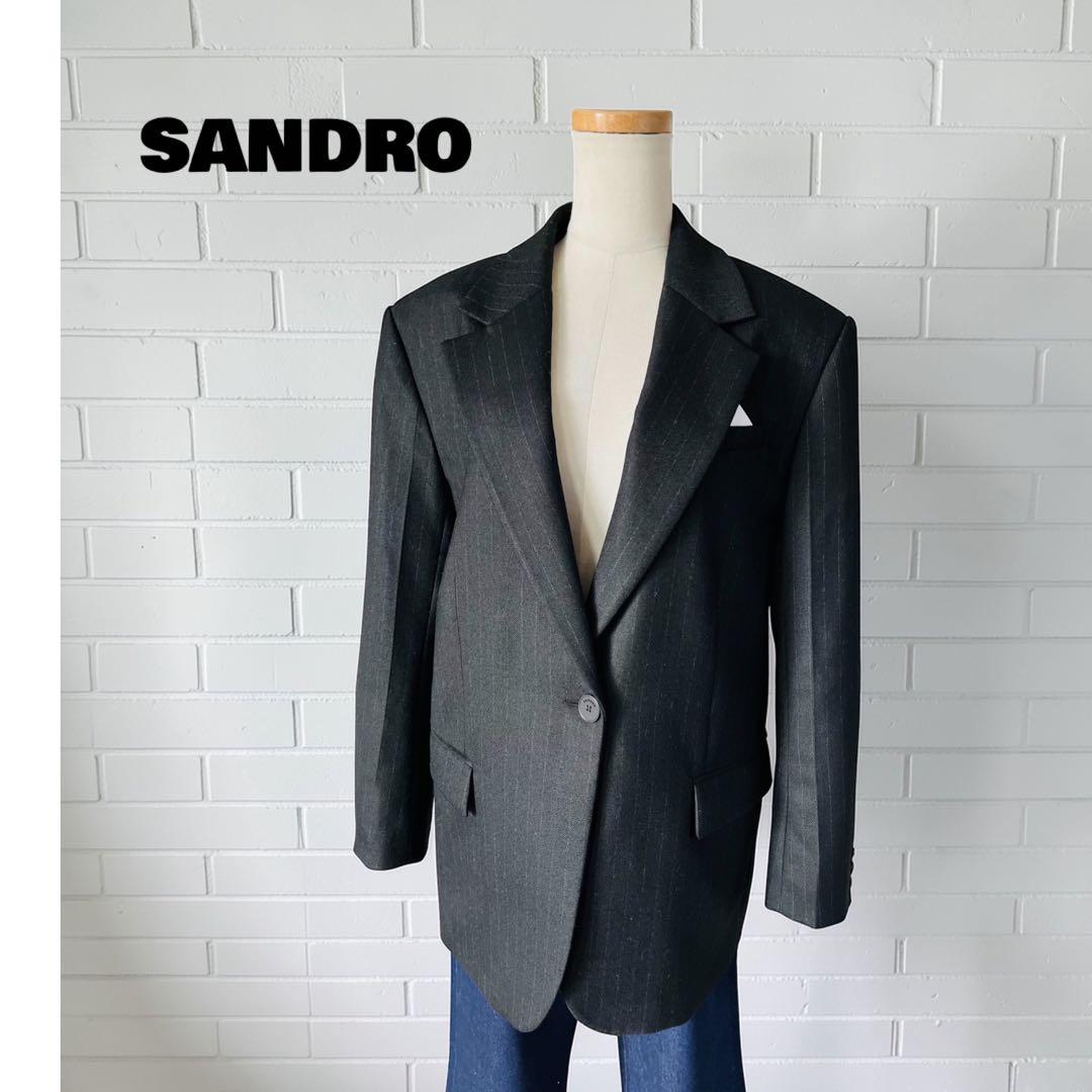 SANDRO サンドロ ピンストライプ ジャケット 黒 34 BLACK