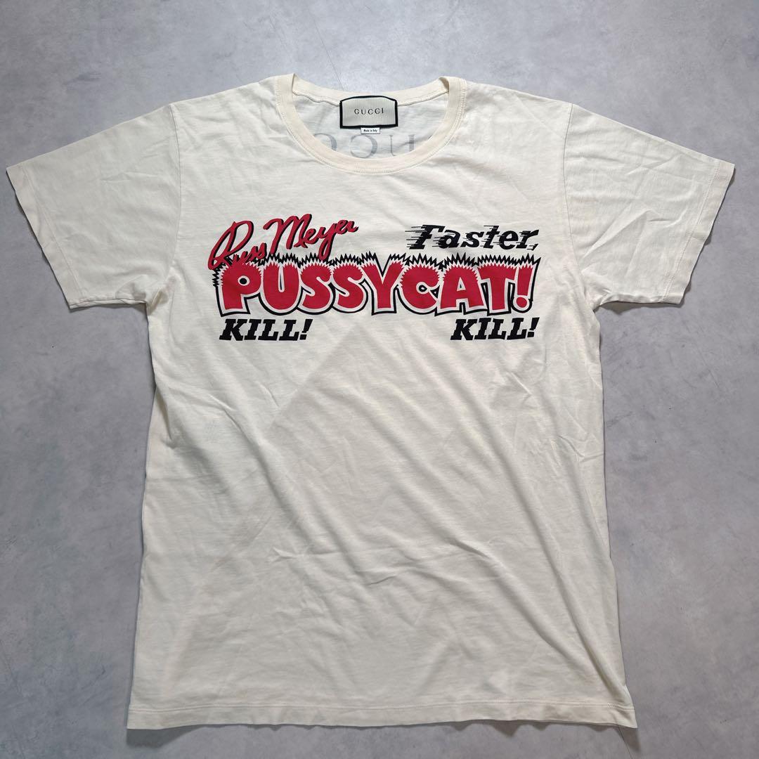 GUCCI　グッチ pussy cat Tシャツ 両面プリントロゴ アイボリー