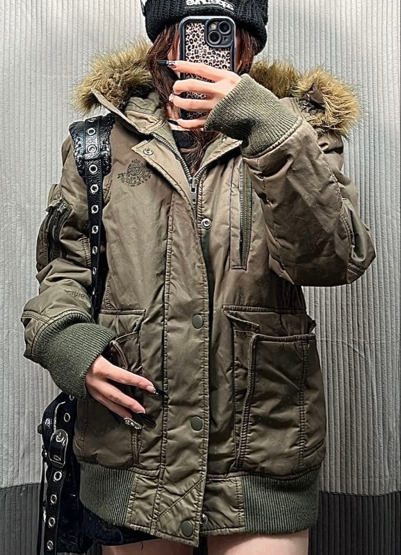 DIESEL カーキ ファー付きミリタリージャケット モッズコート グランジ