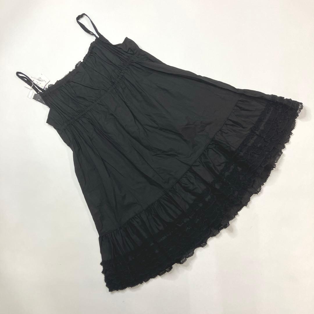 【新品未使用】ピンクハウス 黒 ドットチュールフリル使い 綿ローンキャミソール