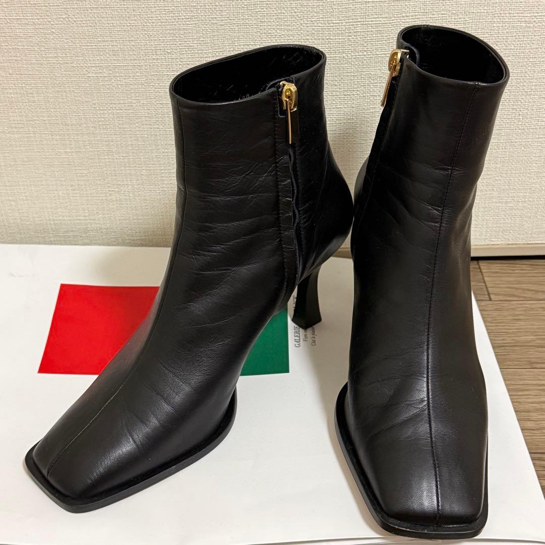 銀座かねまつ スクエアトゥ ショートブーツ 25cm ヒール8cm