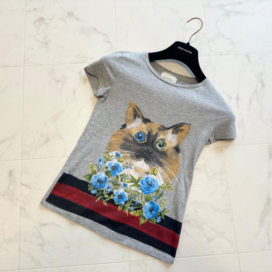 美品 Gucci チルドレン 半袖Tシャツ ネコ グレー サイズ12