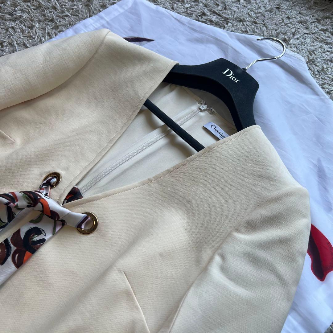 【良品】Christian Dior スカーフワンピース ベージュ フレア 膝丈
