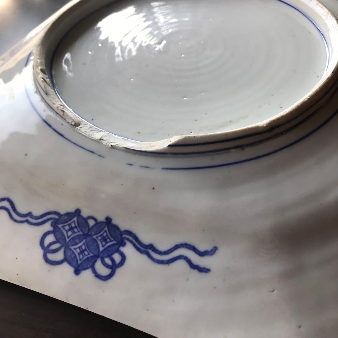 美品　陶器　年代物　八角絵皿　丁寧に描かれた獅子や牡丹の絵柄が素敵な　古道具