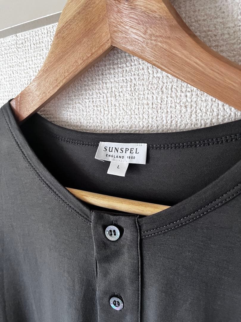 【未使用タグ付】sunspel サンスペル ヘンリーネック Tシャツ Lサイズ