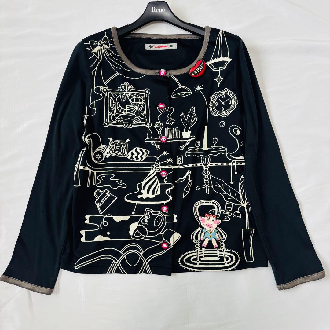 極美品 アルベロベロ カーディガン ブローチ 装飾 黒 フリーサイズ