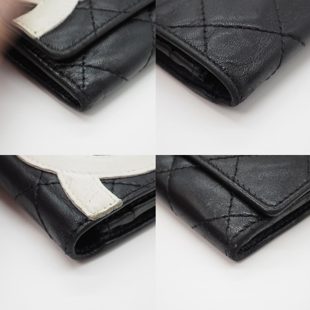 CHANEL シャネル カンボンライン 二つ折り財布 黒×ピンク