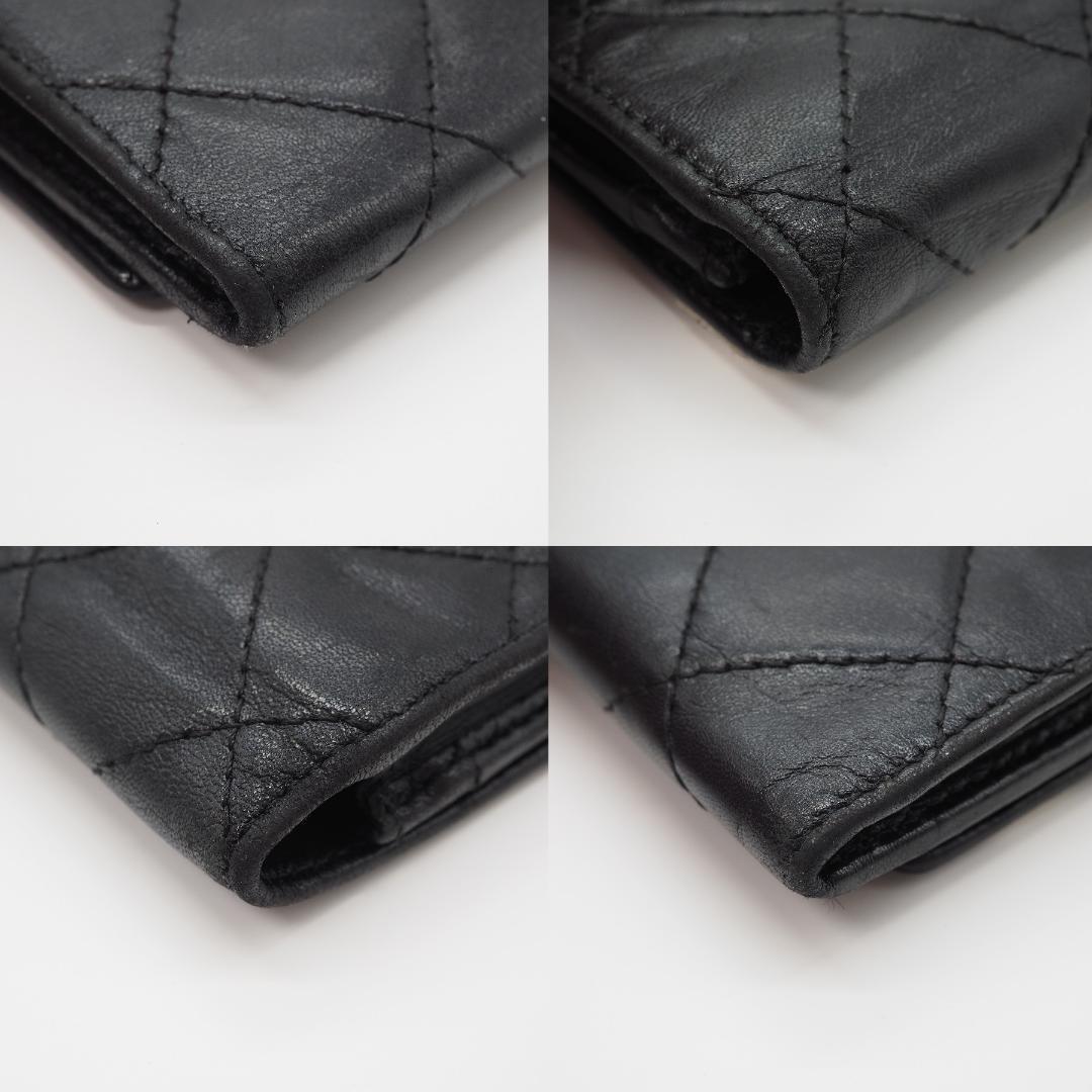 CHANEL シャネル カンボンライン 二つ折り財布 黒×ピンク
