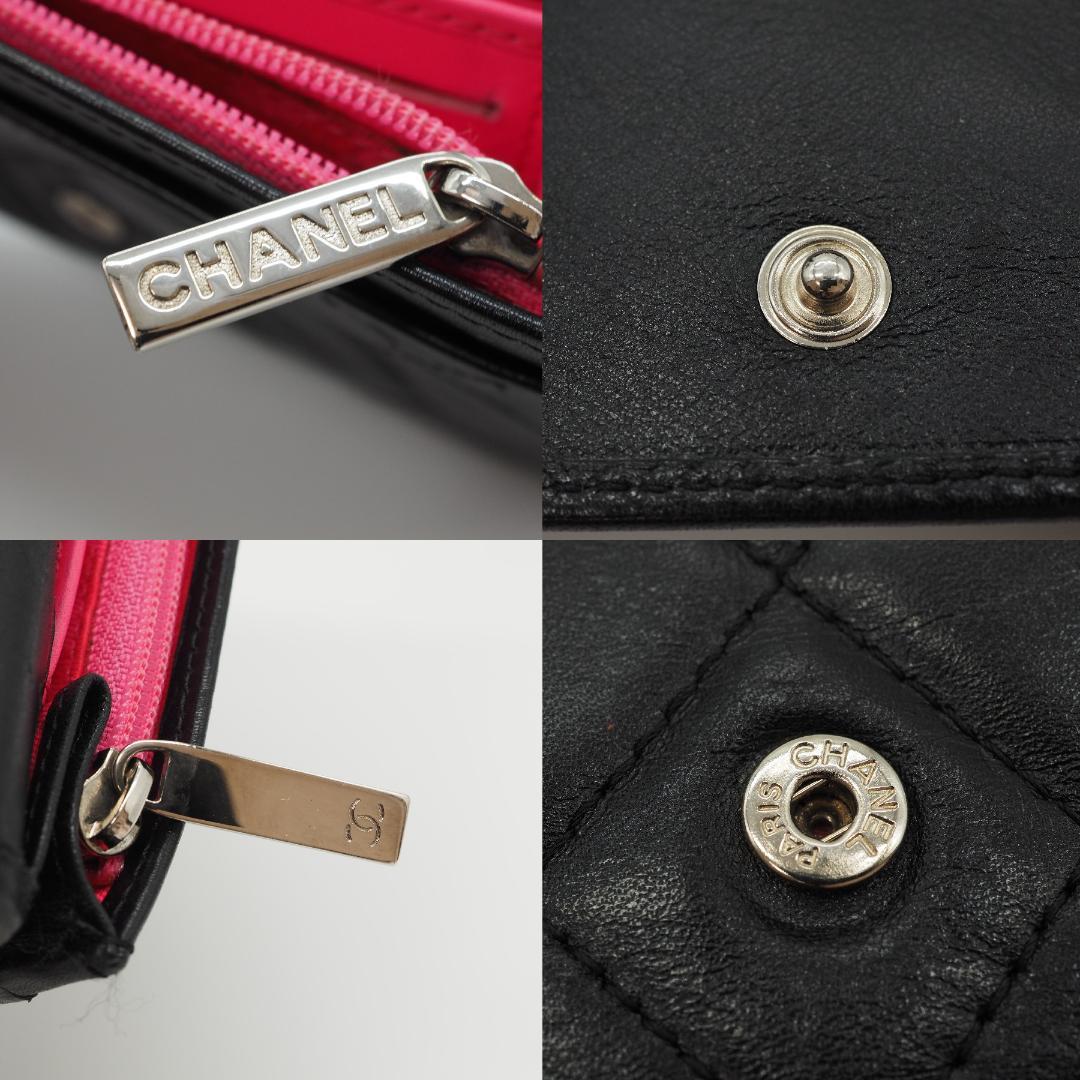 CHANEL シャネル カンボンライン 二つ折り財布 黒×ピンク
