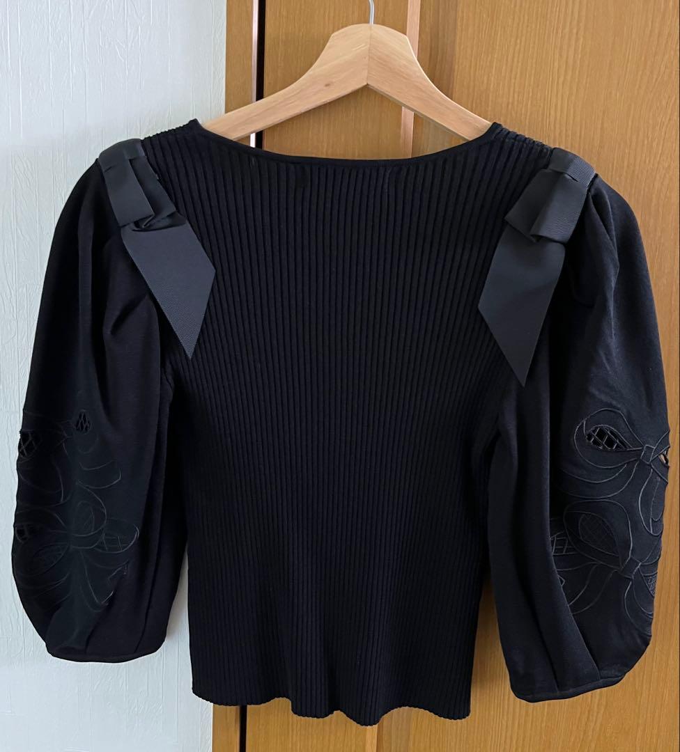 ワルツ2023年春美品 M’S GRACY 肩リボン ジップアップニット