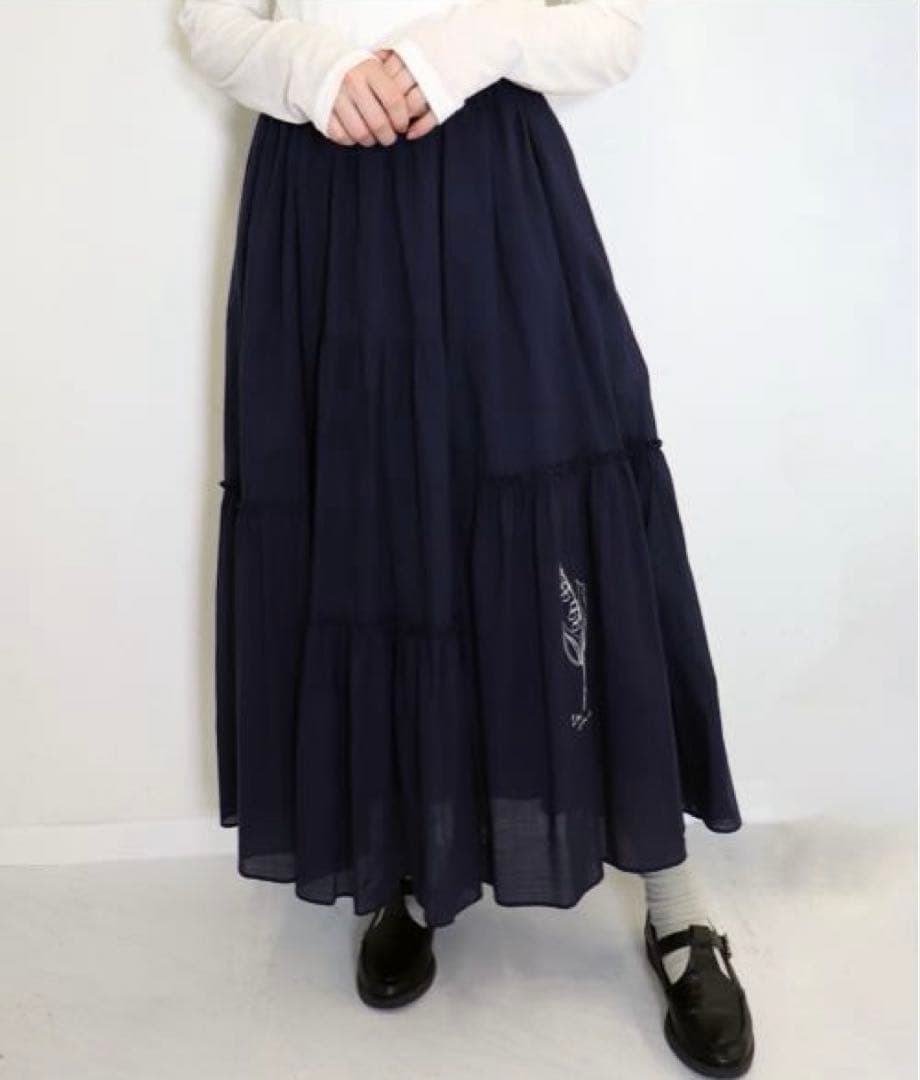 新品★haupia★すずらん刺繍フリル切替スカート★ネイビー