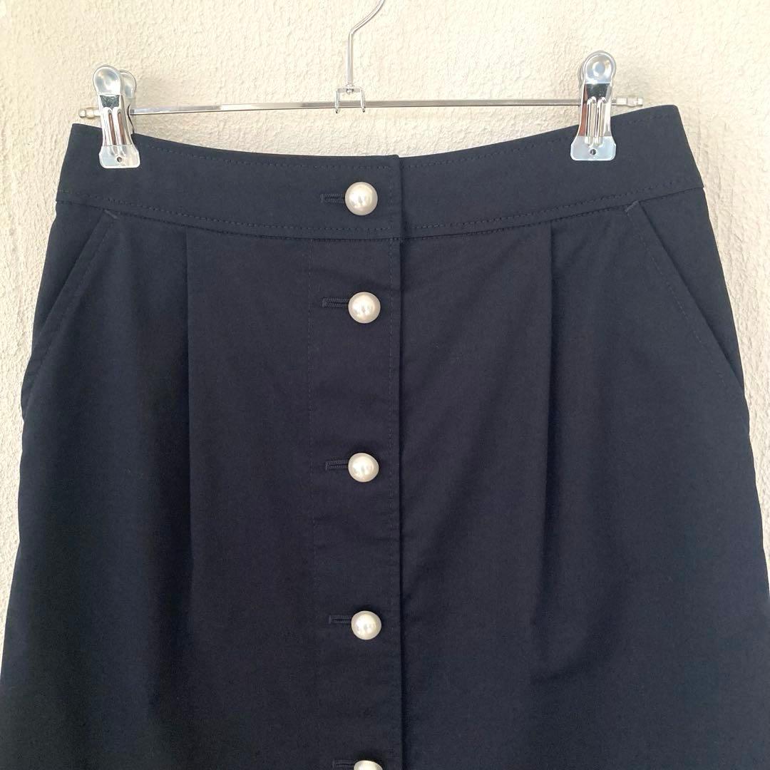 美品　ミュベール muveil パールチノスカート　パールボタン　ネイビー　36