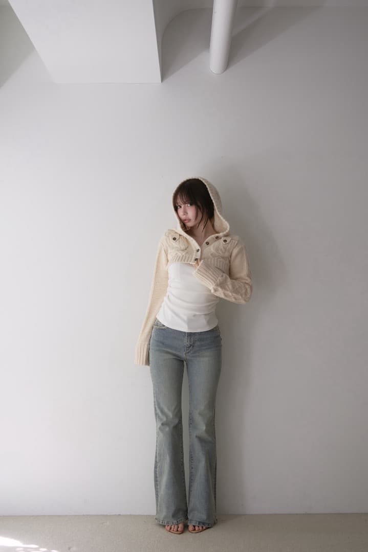パンツ andmary Heart stitch denim S blue beige