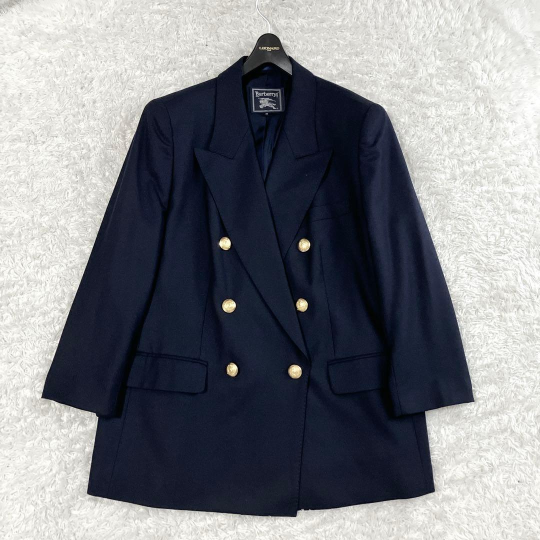 カシミヤ混✨バーバリーズ 紺ブレ ダブルブレスト 金ボタン シャドーホース L
