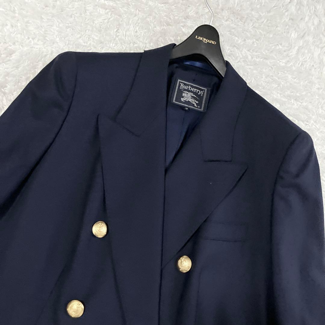 カシミヤ混✨バーバリーズ 紺ブレ ダブルブレスト 金ボタン シャドーホース L