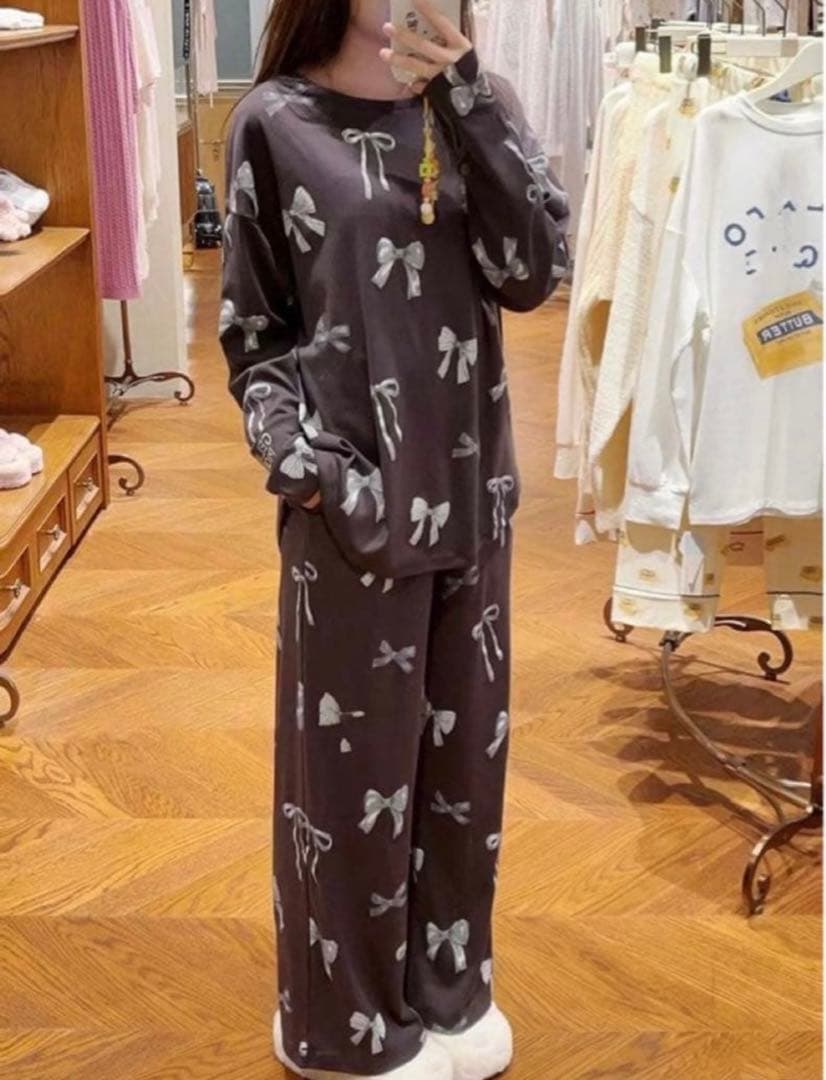 【新品未使用】ジェラートピケ リボン柄 ルームウェア 上下セット