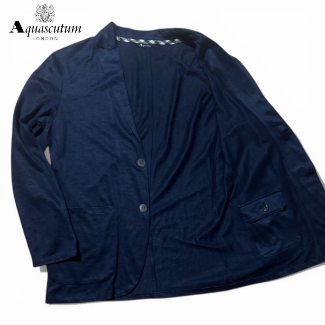 Aquascutum 日本製 リネン100% ネイビー　サマージャケット　麻