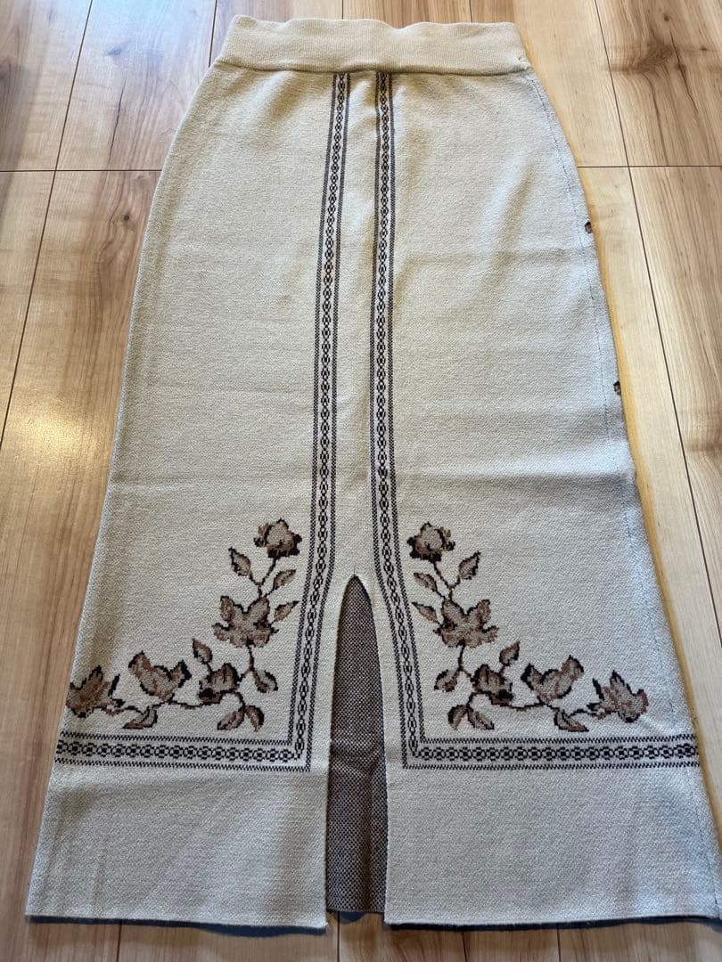 スカート Eaphi SCARF MOTIF KNIT SKIRT beige
